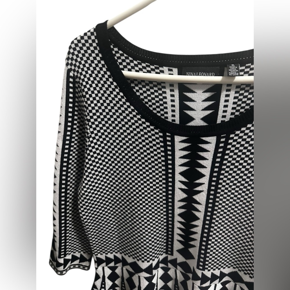 Nina Leonard Black & White Geometric Fit-and-Flare Dress size XL - Picture 5 of 7